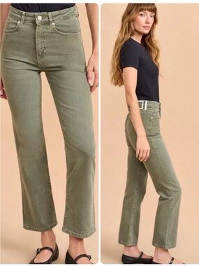 La Ligne Meredith High Rise Cropped Denim Jeans in Sage Green